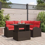 vidaXL Tuin Sofa Set met kussen met opslag 5 pcs Bruin Poly riet