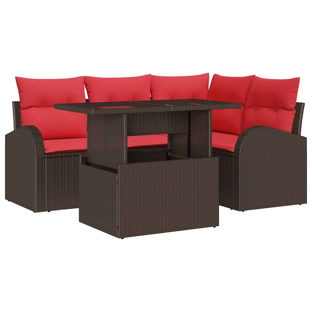 vidaXL Tuin Sofa Set met kussen met opslag 5 pcs Bruin Poly riet