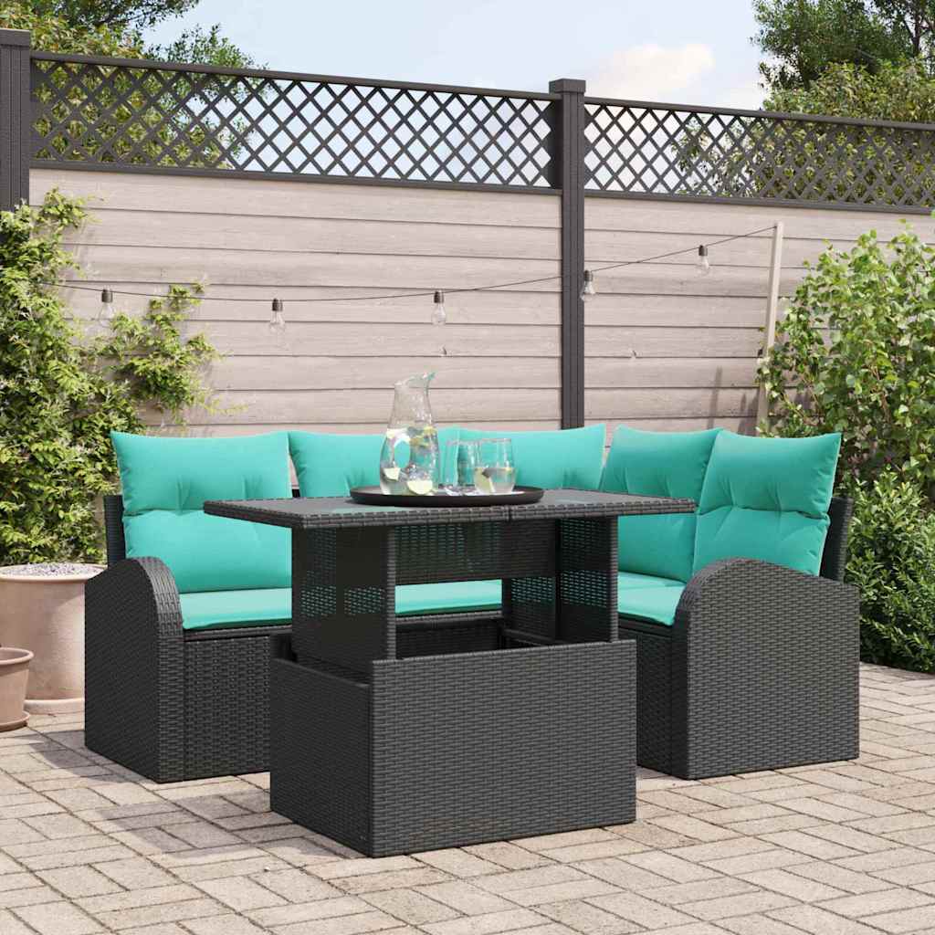 vidaXL Tuin Sofa Set met kussen met opslag 5 pcs Bruin Poly riet