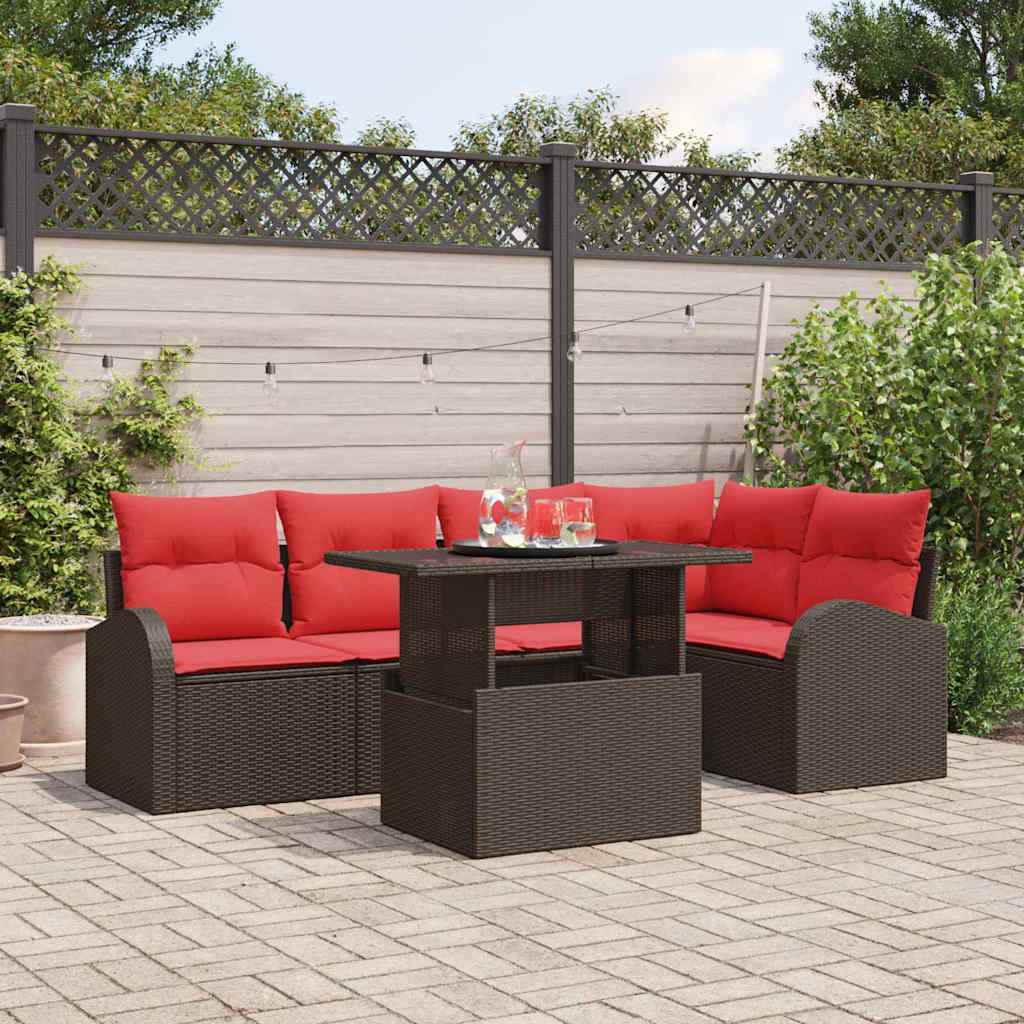 vidaXL Tuin Sofa Set met kussen met opslag 6 pcs Bruin Poly riet