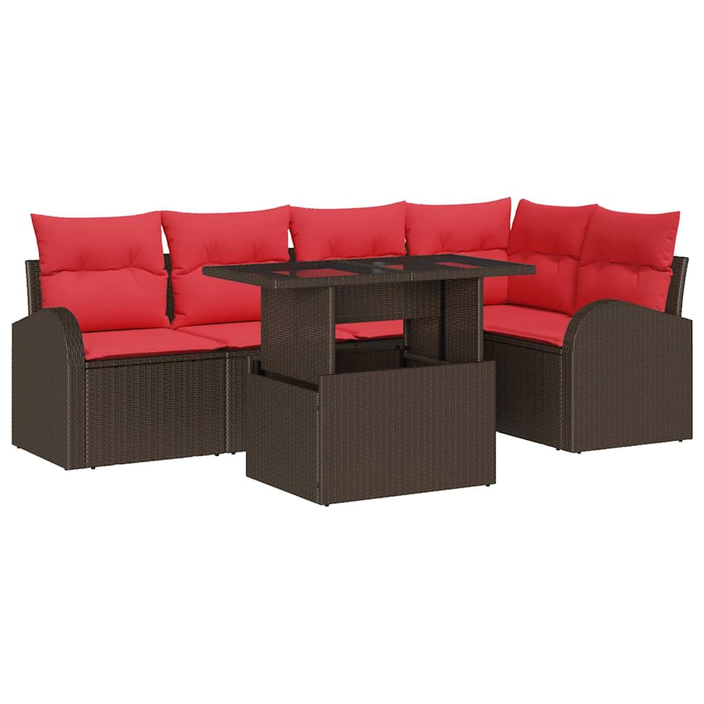 vidaXL Tuin Sofa Set met kussen met opslag 6 pcs Bruin Poly riet