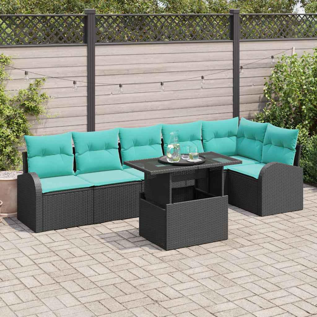 vidaXL Tuin Sofa Set met kussen met opslag 7 pcs Bruin Poly riet