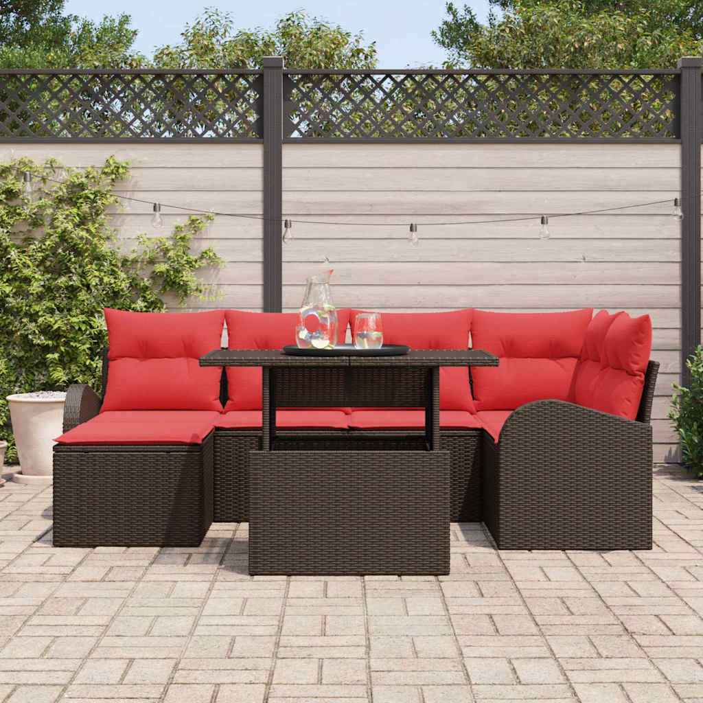 vidaXL Tuin Sofa Set met opslag 7 pcs Bruin Poly riet