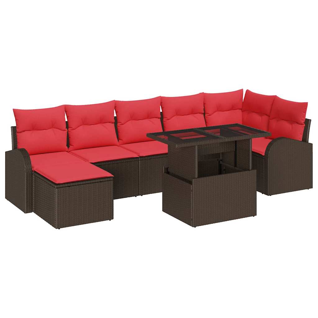 vidaXL Tuin Sofa Set met kussen met opslag 8 pcs Bruin Poly riet