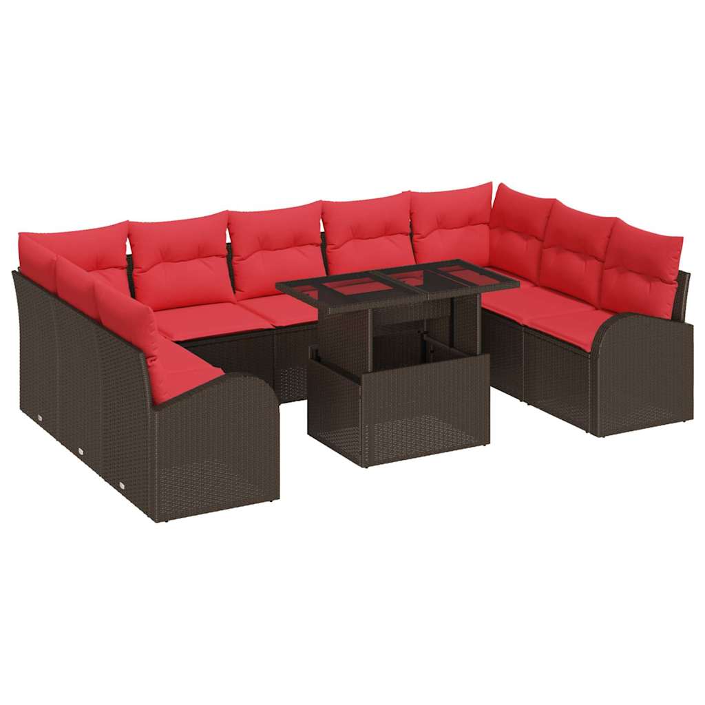 vidaXL Tuin Sofa Set met kussen met opslag 10 pcs Bruin Poly riet