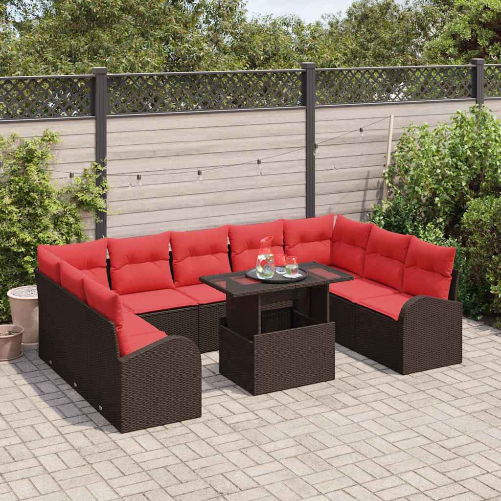 vidaXL Tuin Sofa Set met kussen met opslag 10 pcs Bruin Poly riet