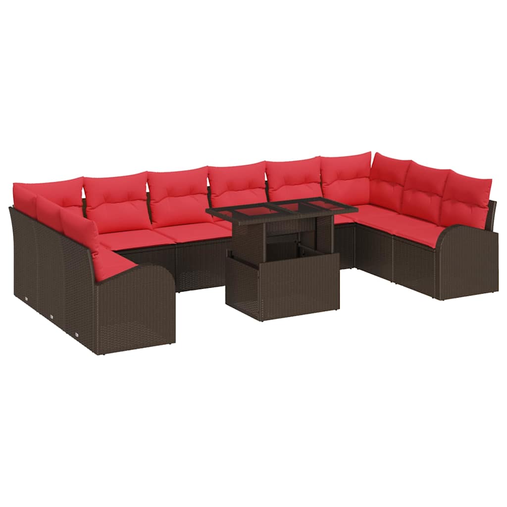 vidaXL Tuin Sofa Set met kussen met opslag 11 pcs Bruin Poly riet