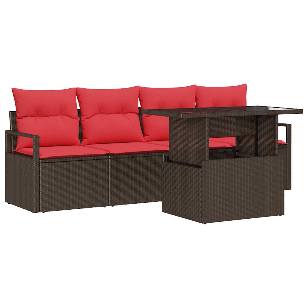 vidaXL Tuin Sofa Set met opslag 5 pcs Bruin Poly riet