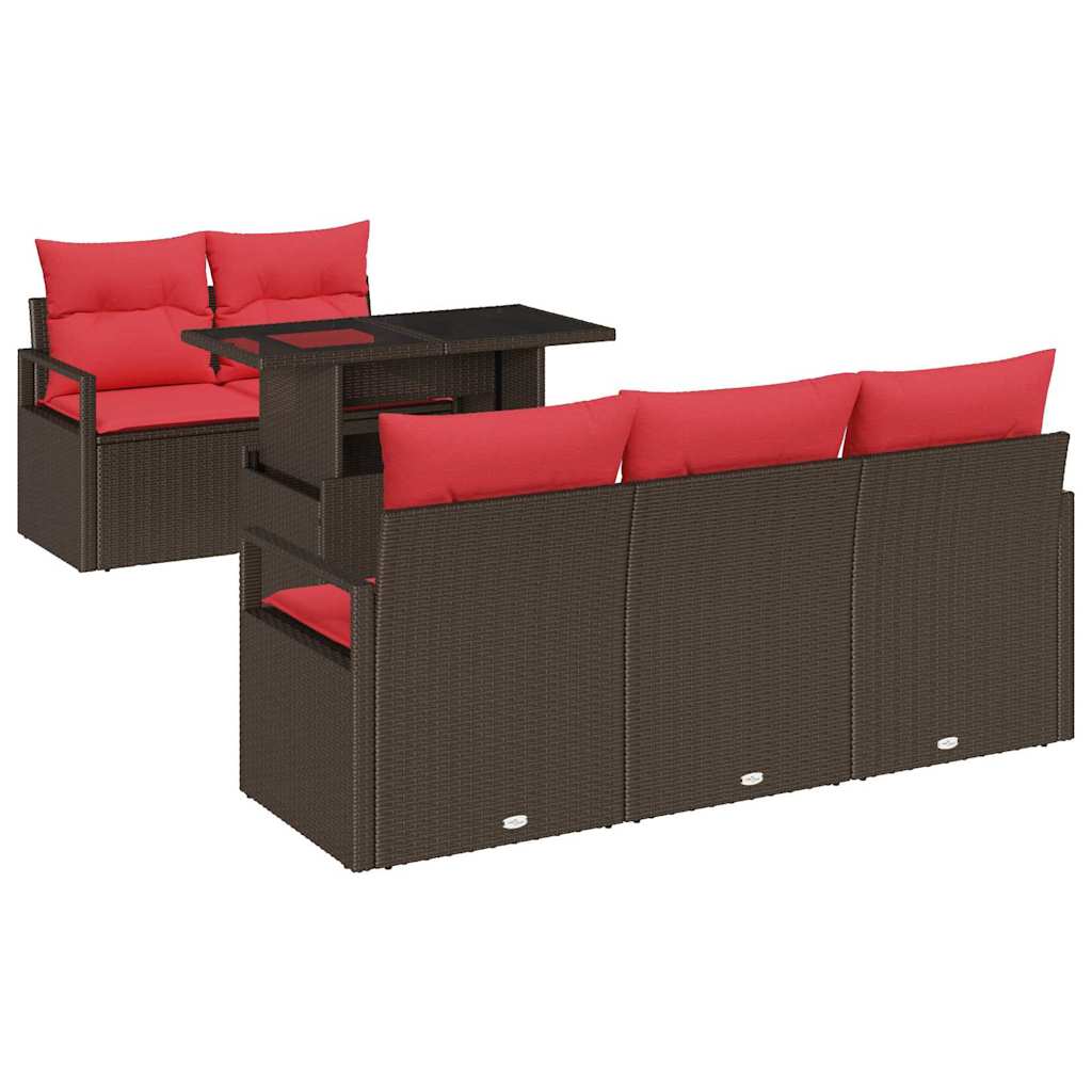 vidaXL Tuin Sofa Set met kussen met opslag 6 pcs Bruin Poly riet