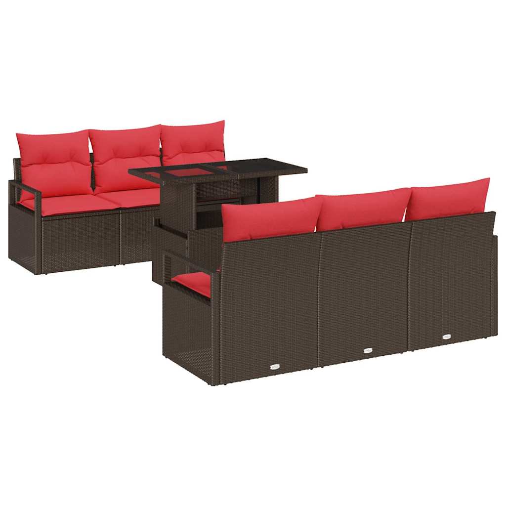 vidaXL Tuin Sofa Set met kussen met opslag 7 pcs Bruin Poly riet
