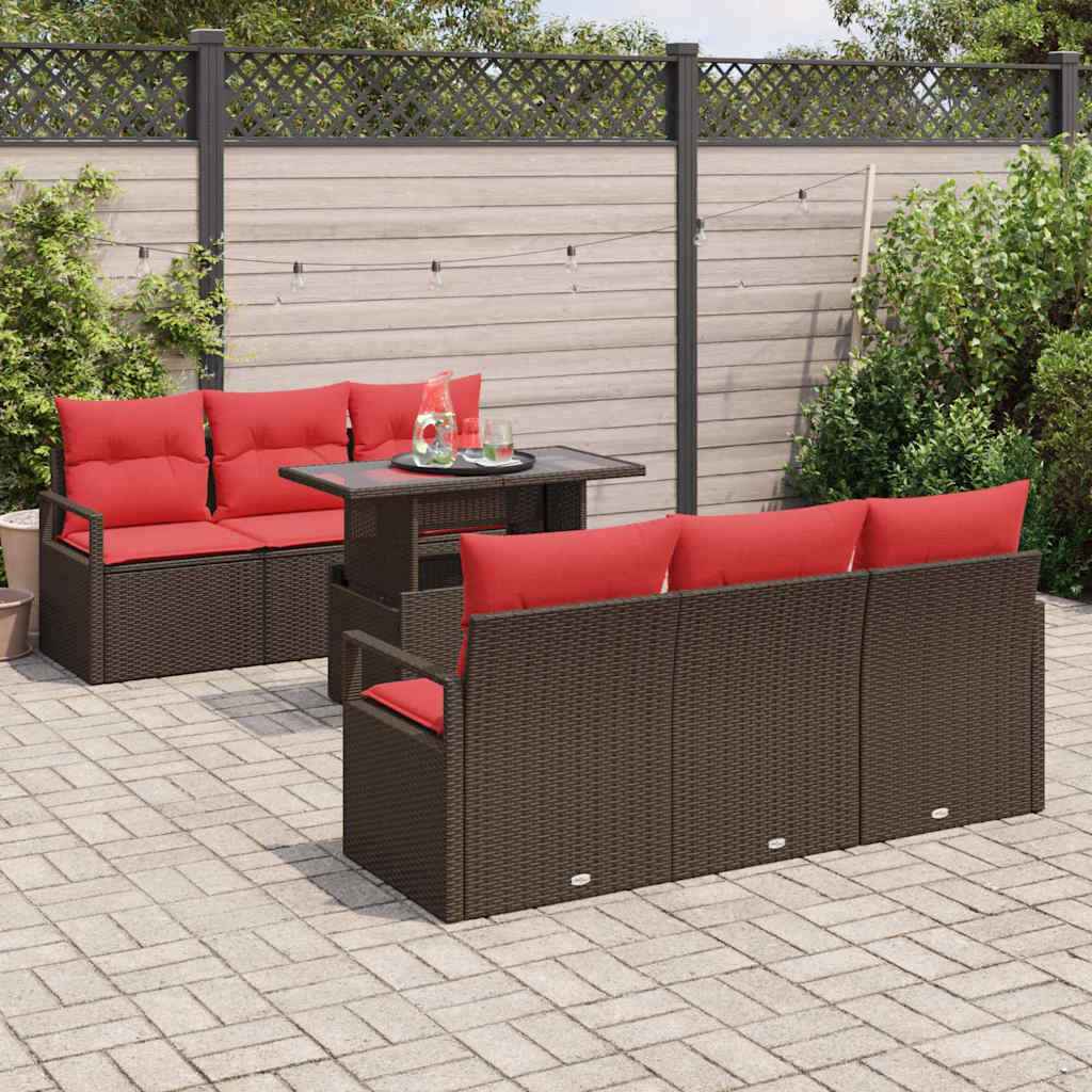 vidaXL Tuin Sofa Set met kussen met opslag 7 pcs Bruin Poly riet