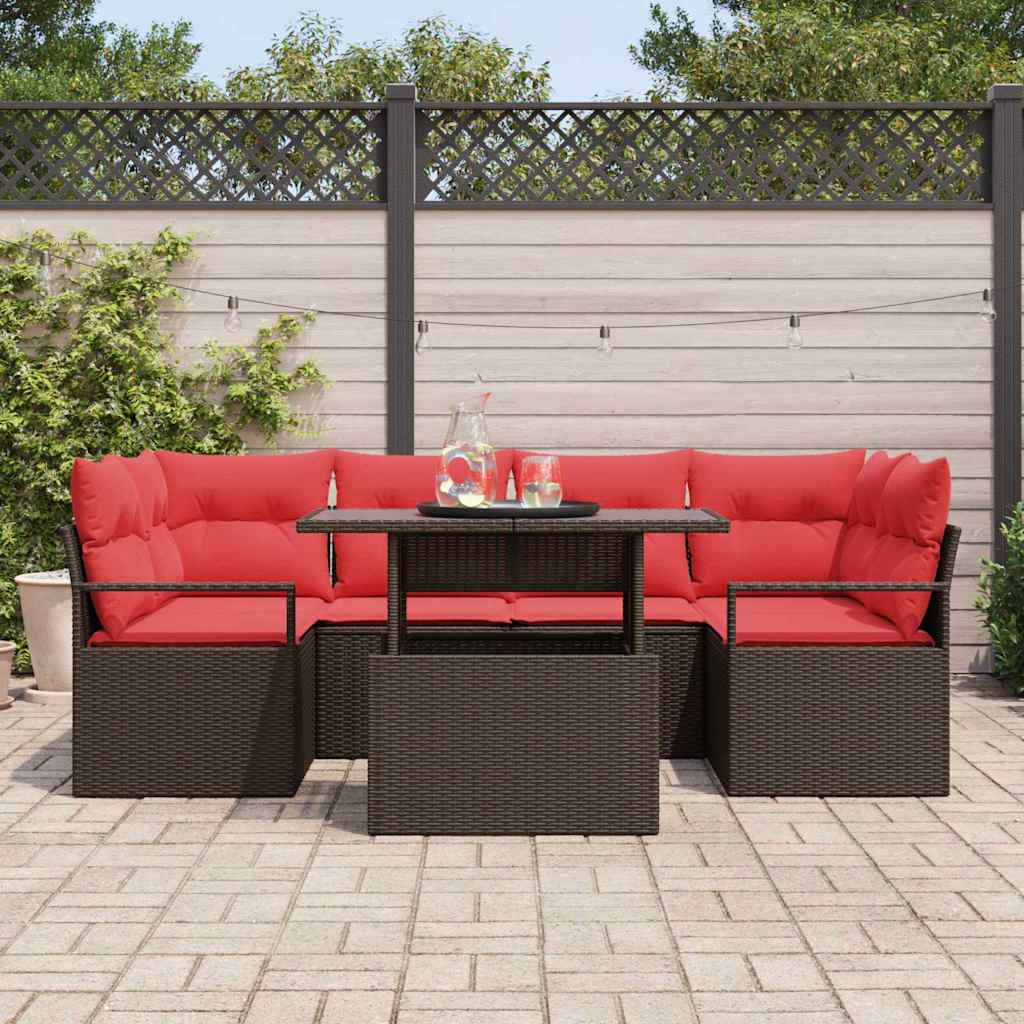 vidaXL Tuin Sofa Set met kussen met opslag 7 pcs Bruin Poly riet