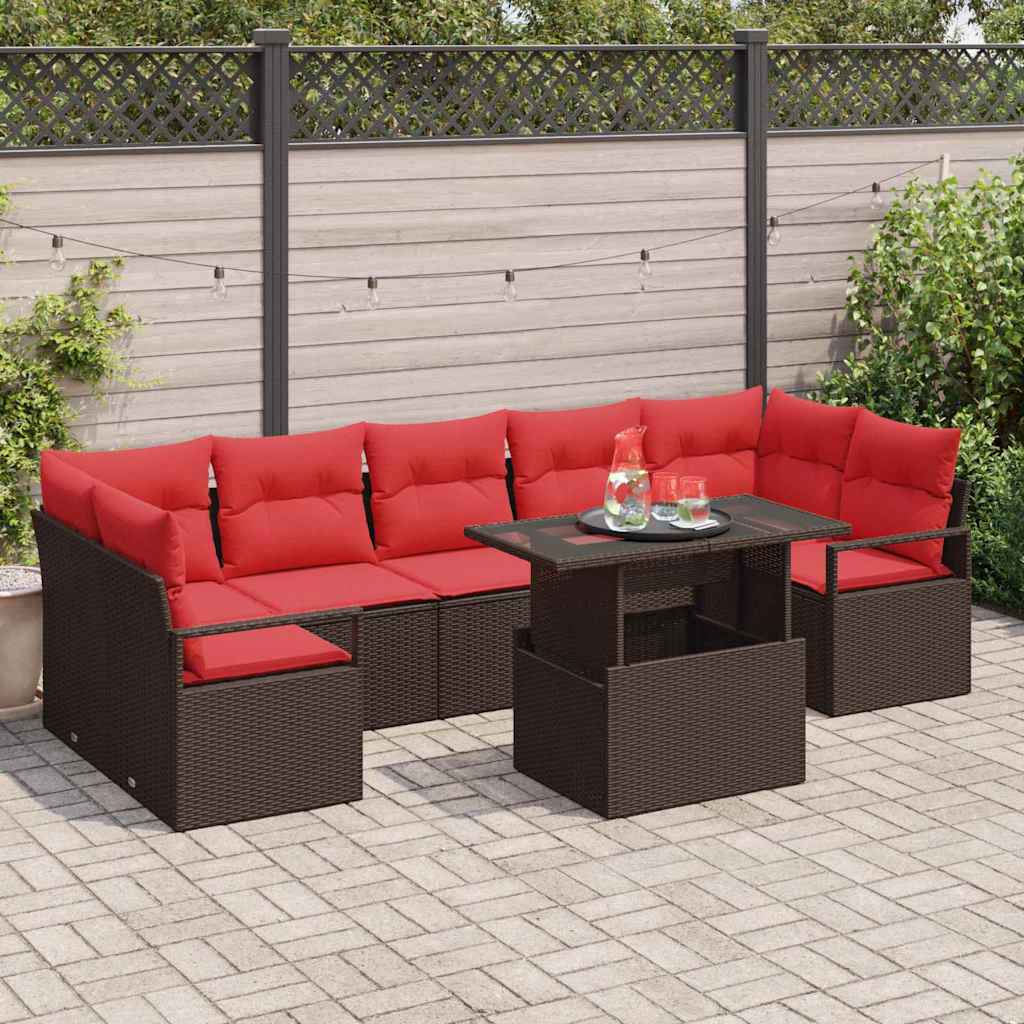 vidaXL Tuin Sofa Set met kussen met opslag 8 pcs Bruin Poly riet