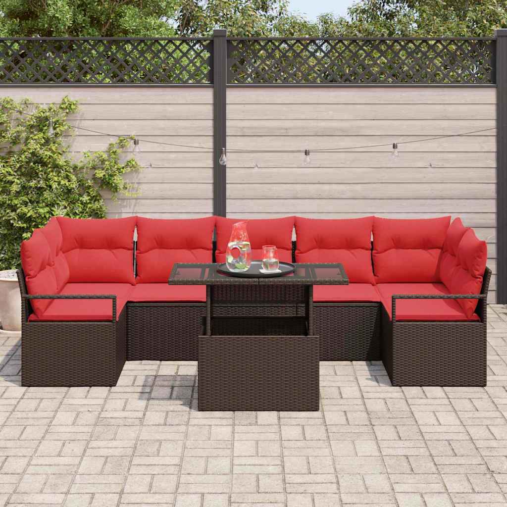 vidaXL Tuin Sofa Set met kussen met opslag 8 pcs Bruin Poly riet