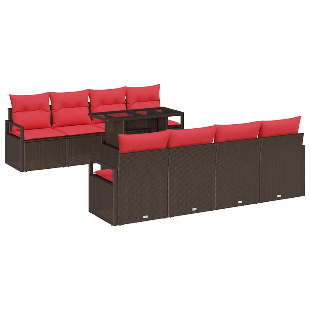 vidaXL Tuin Sofa Set met kussen met opslag 9 pcs Bruin Poly riet