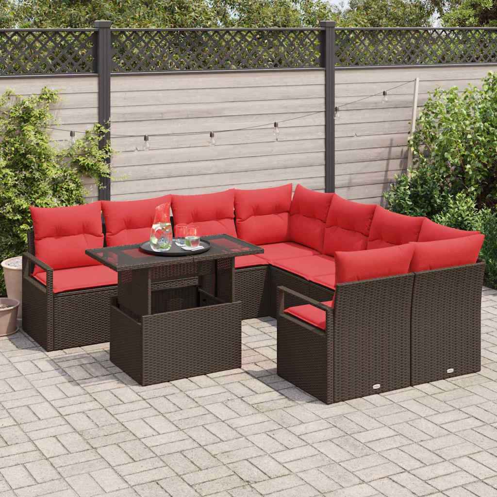 vidaXL Tuin Sofa Set met kussen met opslag 9 pcs Bruin Poly riet