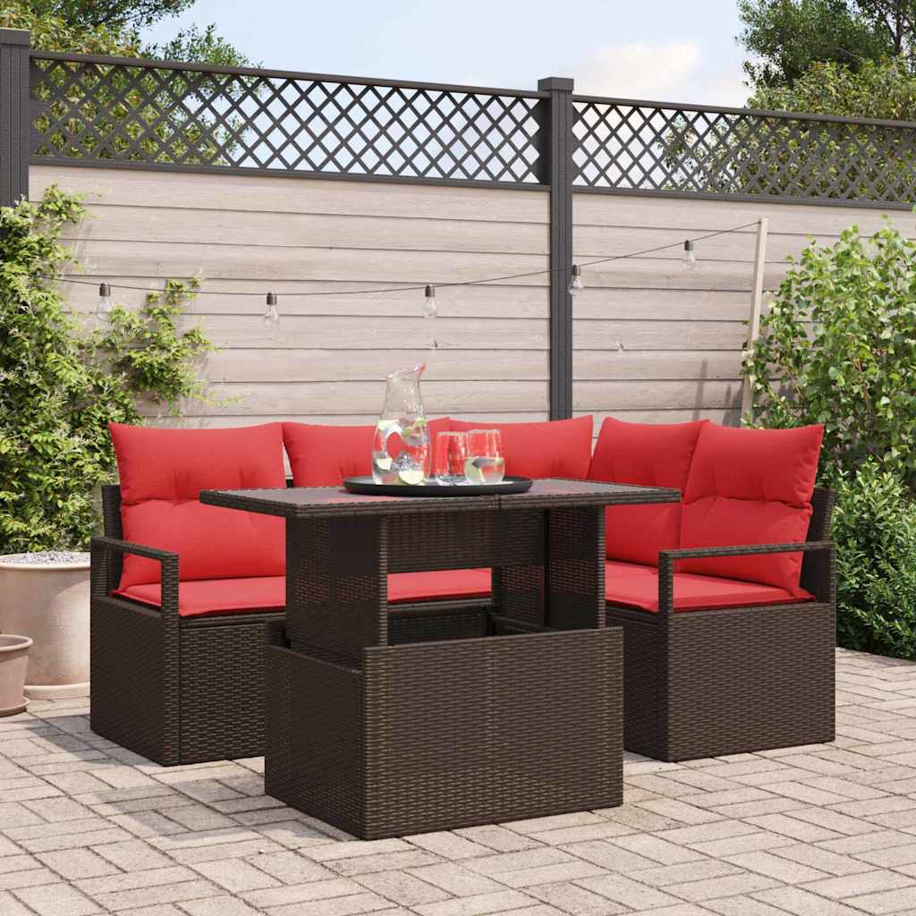 vidaXL Tuin Sofa Set met kussen met opslag 5 pcs Bruin Poly riet