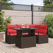 vidaXL Tuin Sofa Set met kussen met opslag 5 pcs Bruin Poly riet