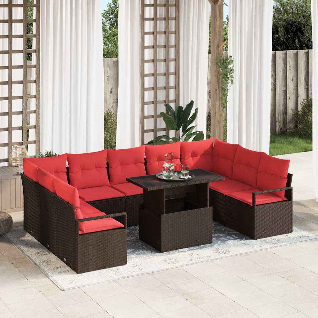 vidaXL Tuin Sofa Set met kussen met opslag 10 pcs Bruin Poly riet