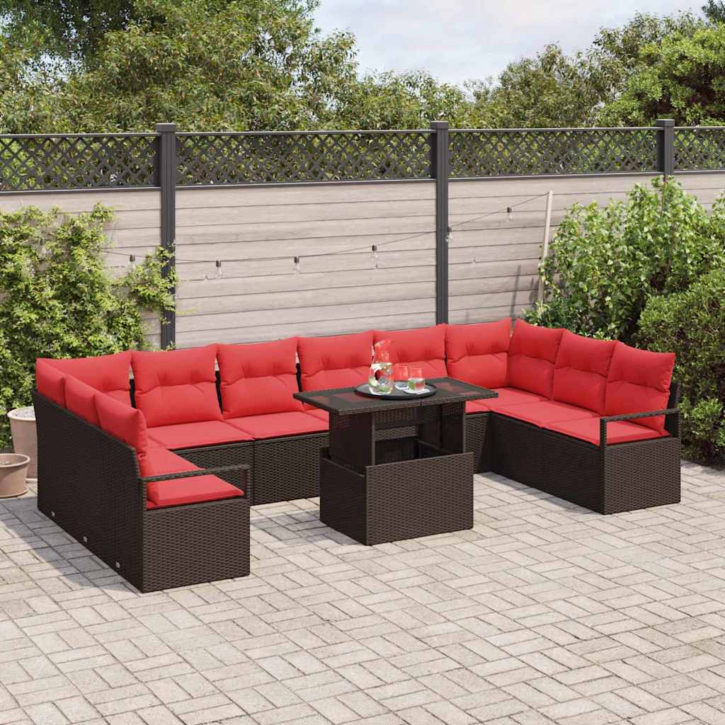 vidaXL Tuin Sofa Set met kussen met opslag 11 pcs Bruin poly rattan