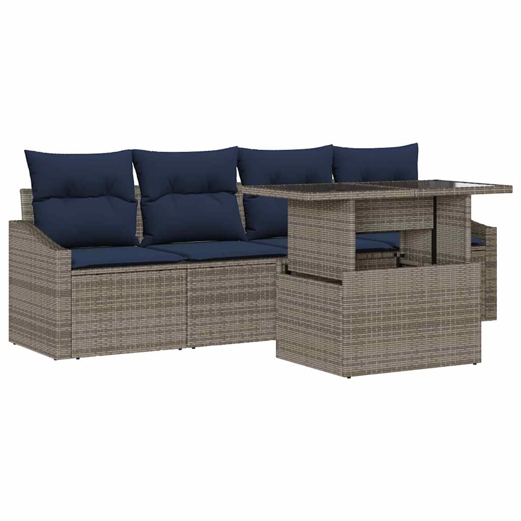 vidaXL Tuin Sofa Set met kussen met opslag 5 pcs Grijs poly rattan