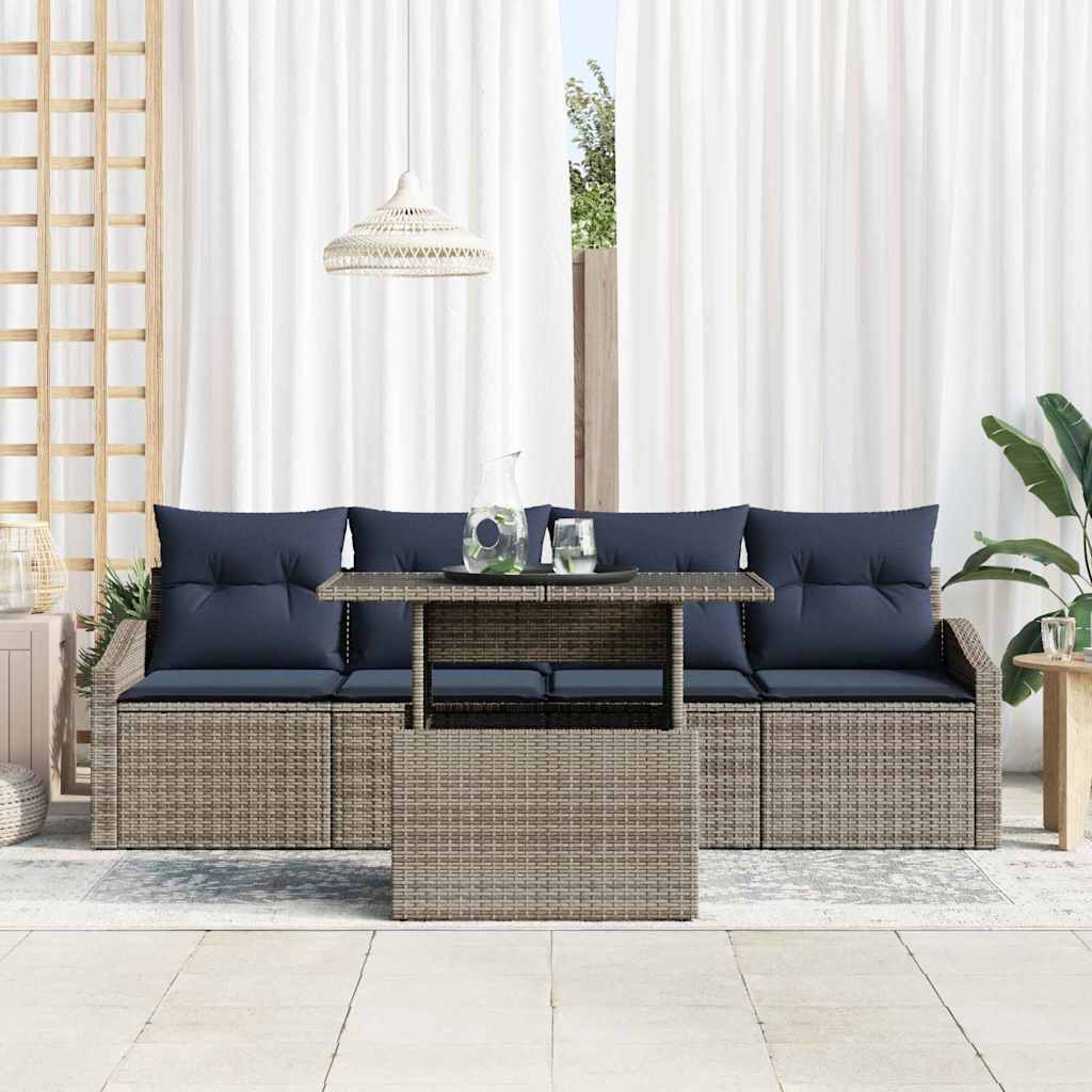 vidaXL Tuin Sofa Set met kussen met opslag 5 pcs Grijs poly rattan