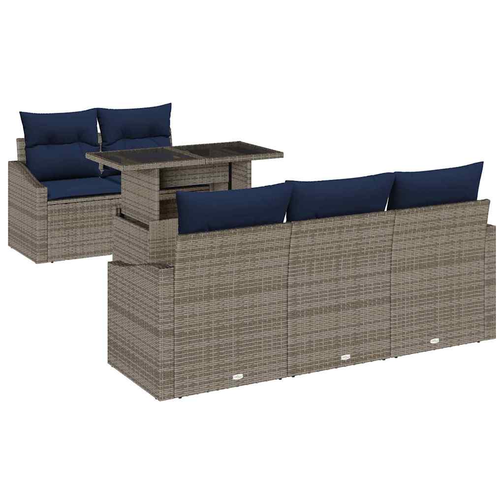 vidaXL Tuin Sofa Set met kussen met opslag 6 pcs Grijs poly rattan