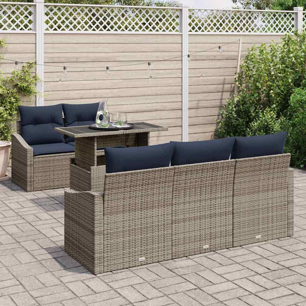vidaXL Tuin Sofa Set met kussen met opslag 6 pcs Grijs poly rattan