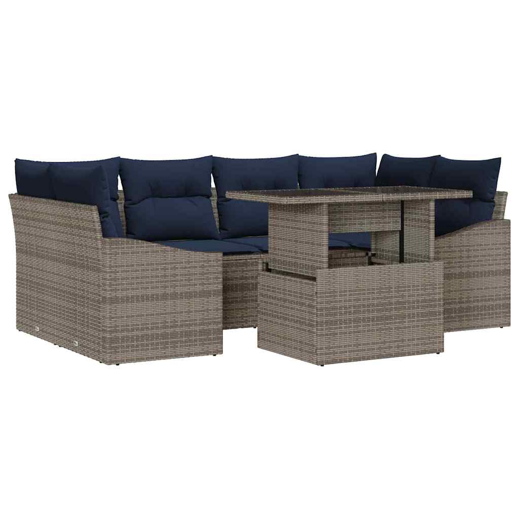 vidaXL Tuin Sofa Set met opslag 7 pcs Grijs Poly riet