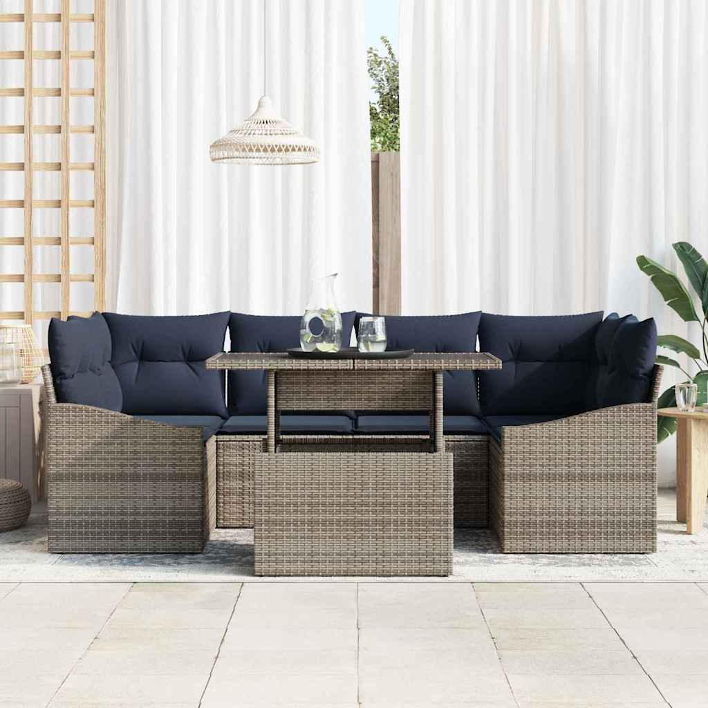 vidaXL Tuin Sofa Set met opslag 7 pcs Grijs Poly riet