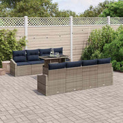 vidaXL Tuin Sofa Set met kussen met opslag 9 pcs Grijs poly rattan