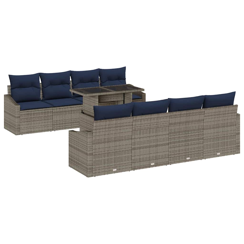 vidaXL Tuin Sofa Set met kussen met opslag 9 pcs Grijs poly rattan