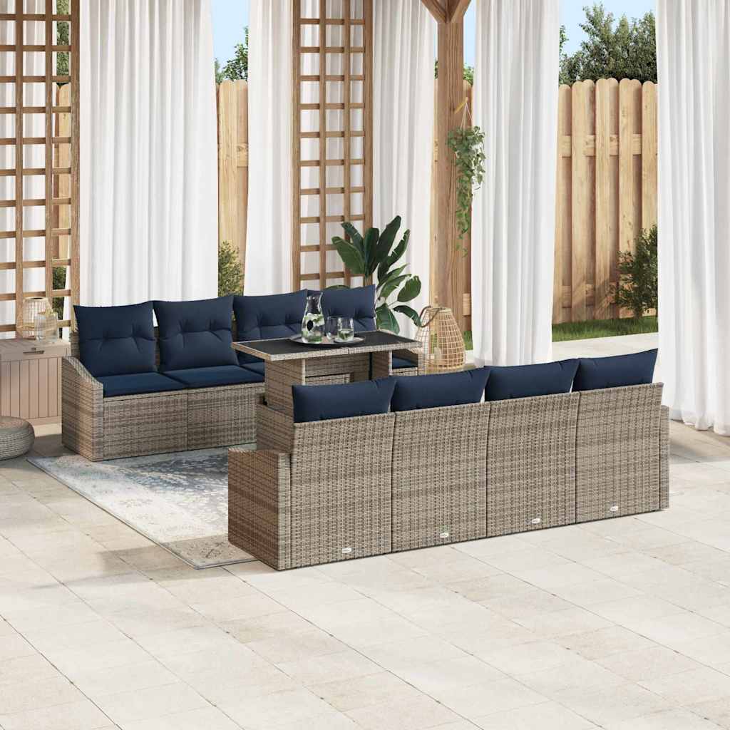 vidaXL Tuin Sofa Set met kussen met opslag 9 pcs Grijs poly rattan