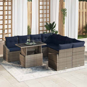 vidaXL Tuin Sofa Set met kussen met opslag 9 pcs Grijs poly rattan
