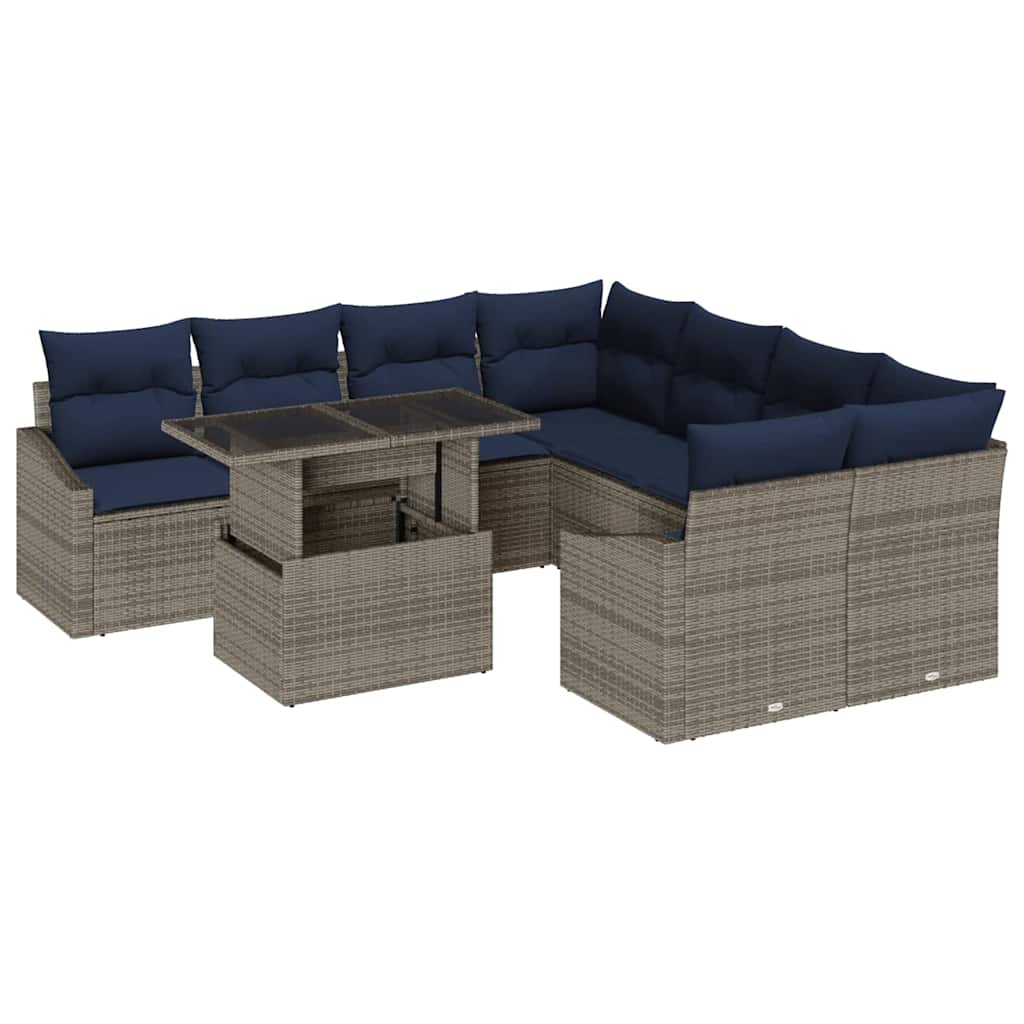 vidaXL Tuin Sofa Set met kussen met opslag 9 pcs Grijs poly rattan