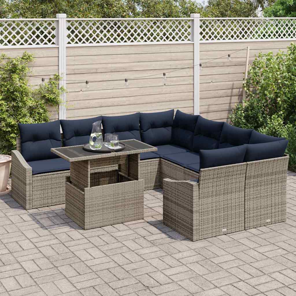 vidaXL Tuin Sofa Set met kussen met opslag 9 pcs Grijs poly rattan