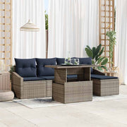 vidaXL Tuin Sofa Set met kussen met opslag 6 pcs Grijs en Marineblauw