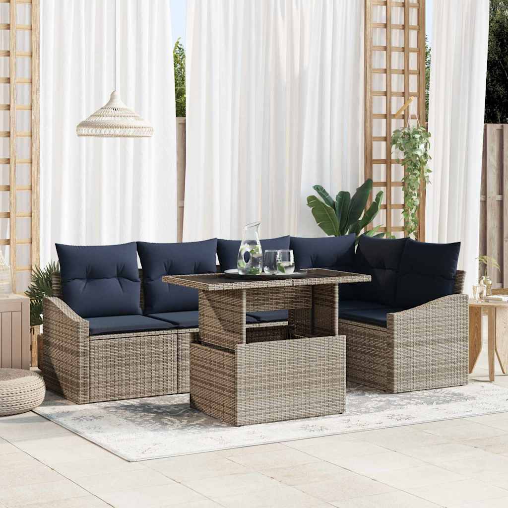 vidaXL Tuin Sofa Set met kussen met opslag 6 pcs Grijs en Marineblauw