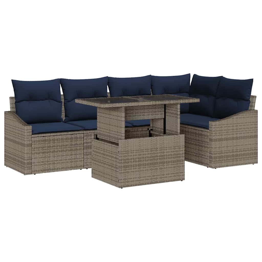 vidaXL Tuin Sofa Set met kussen met opslag 6 pcs Grijs en Marineblauw