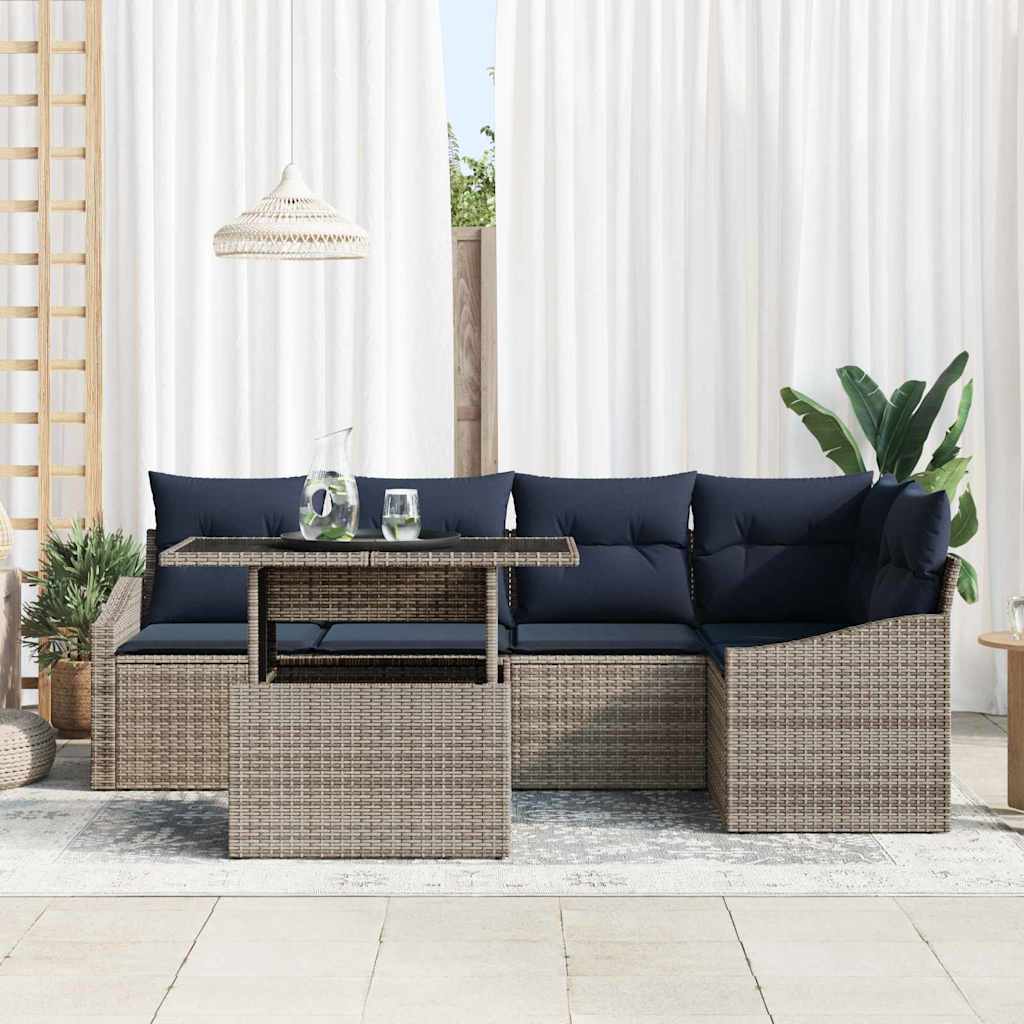 vidaXL Tuin Sofa Set met kussen met opslag 6 pcs Grijs en Marineblauw