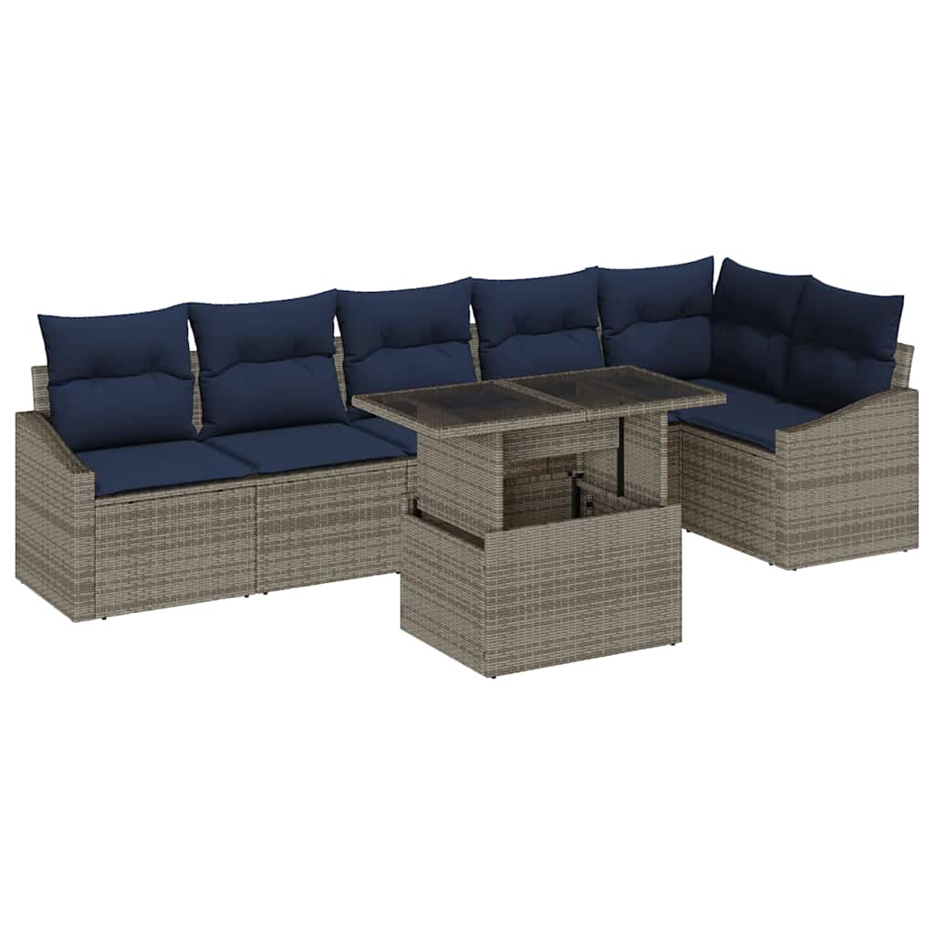 vidaXL Tuin Sofa Set met kussen met opslag 7 pcs Grijs en Marineblauw