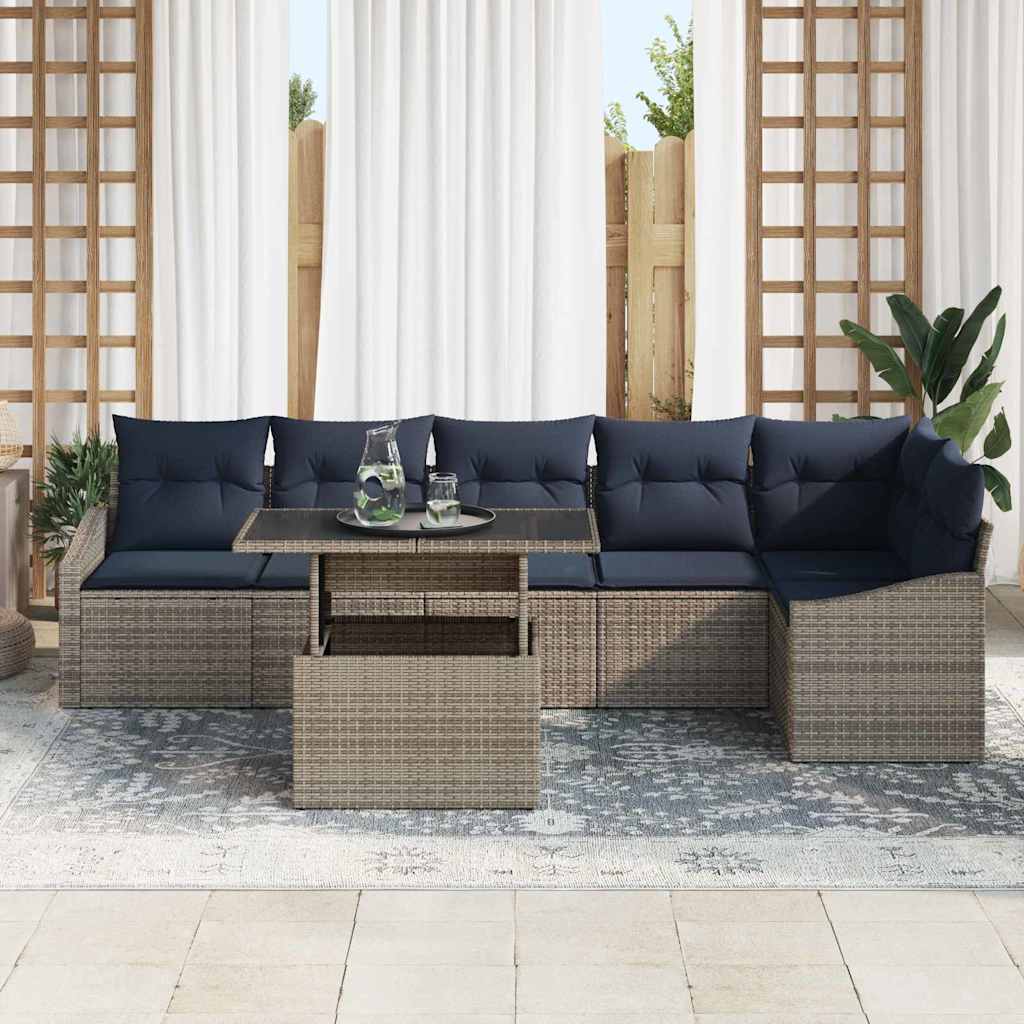 vidaXL Tuin Sofa Set met kussen met opslag 7 pcs Grijs en Marineblauw
