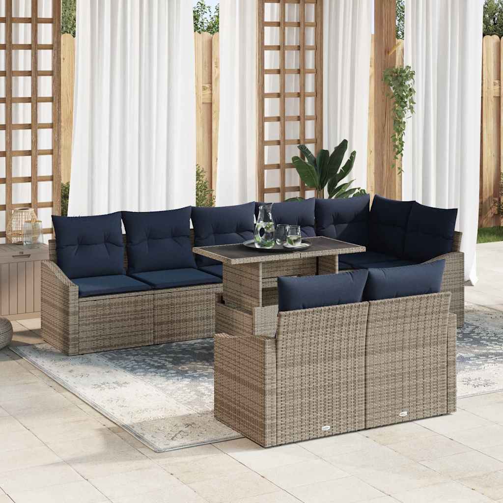 vidaXL Tuin Sofa Set met kussen met opslag 9 pcs Grijs en Marineblauw
