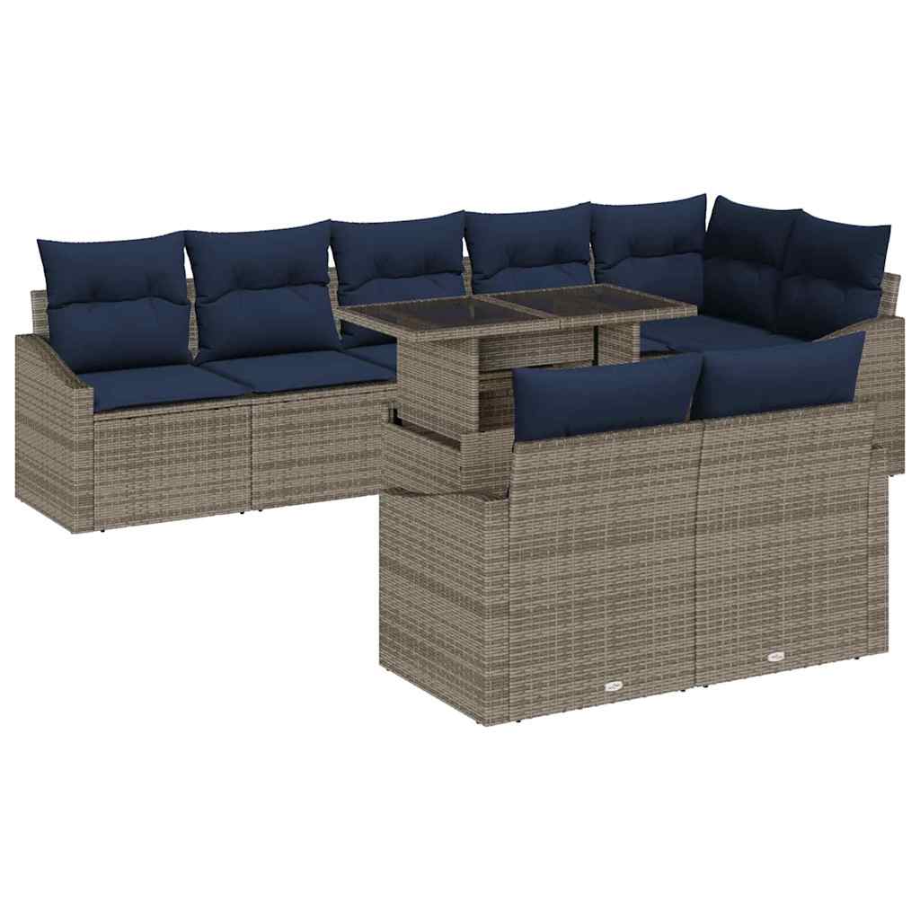 vidaXL Tuin Sofa Set met kussen met opslag 9 pcs Grijs en Marineblauw