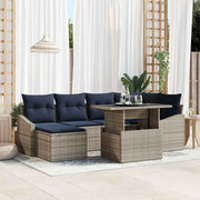 vidaXL Tuin Sofa Set met kussen met opslag 7 pcs Grijs en Marineblauw
