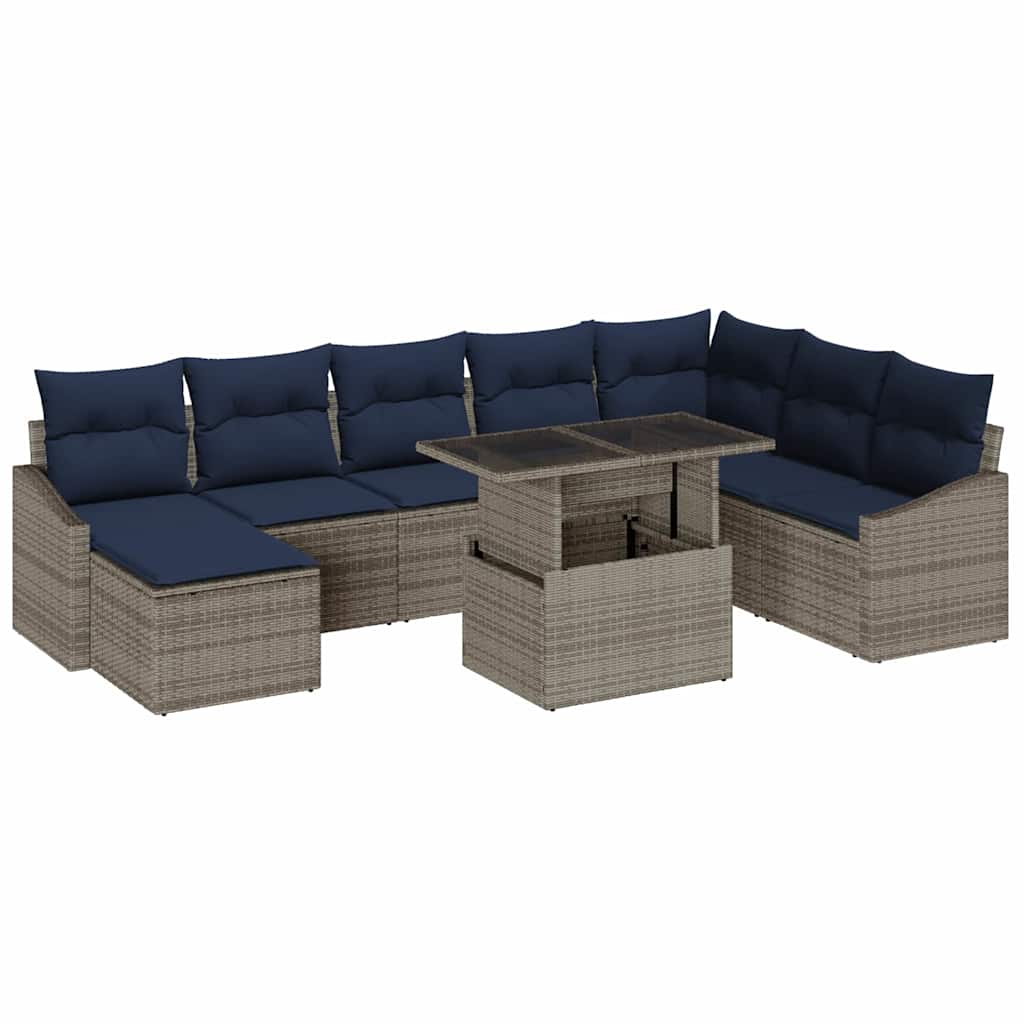 vidaXL Tuin Sofa Set met kussen met opslag 9 pcs Grijs en Marineblauw