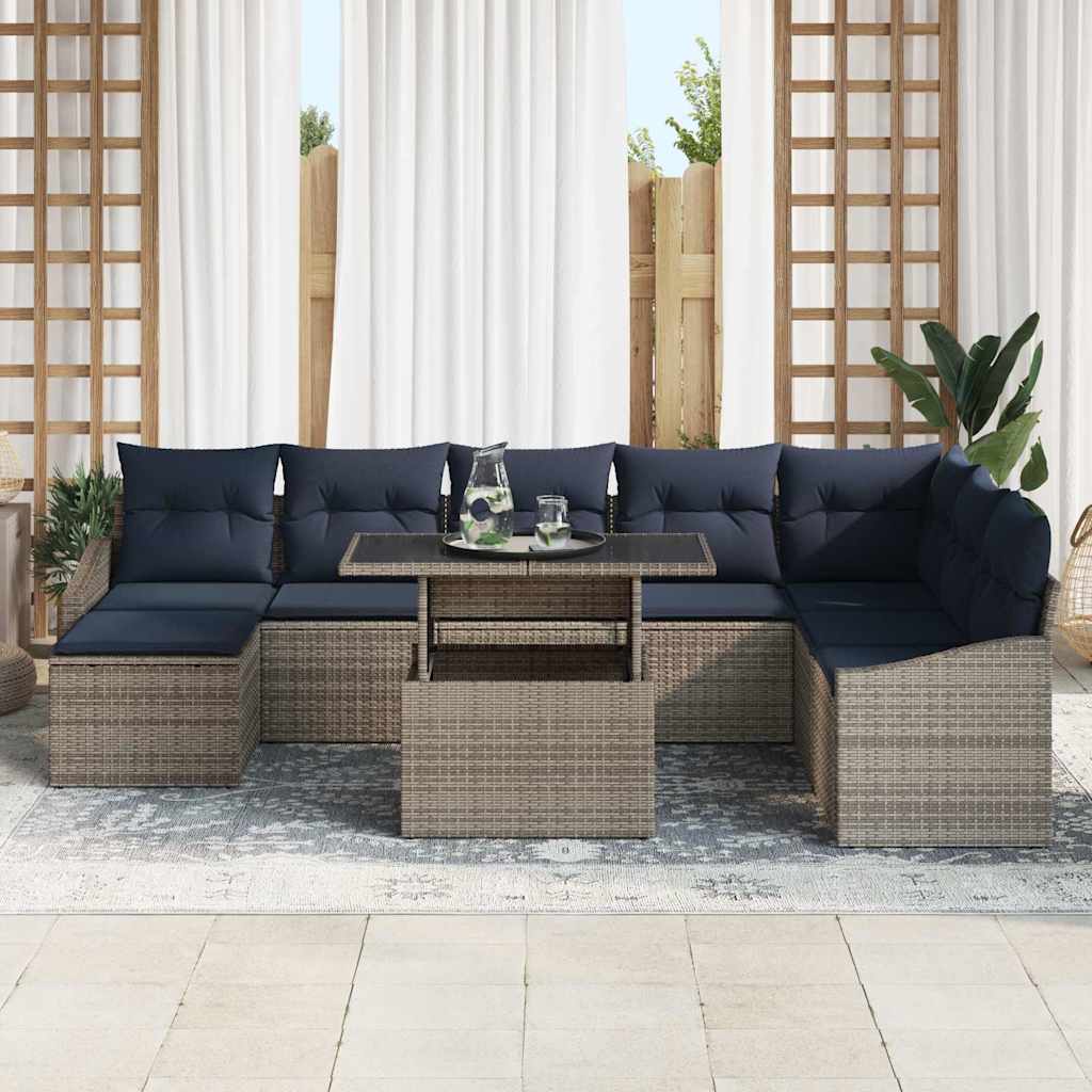 vidaXL Tuin Sofa Set met kussen met opslag 9 pcs Grijs en Marineblauw