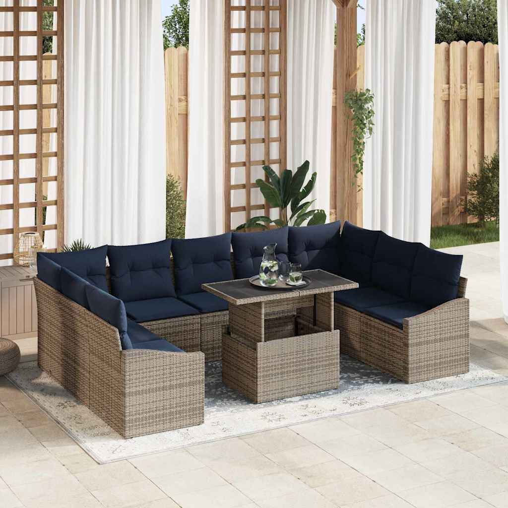 vidaXL Tuin Sofa Set met kussen met opslag 10 pcs Grijs en Marineblauw