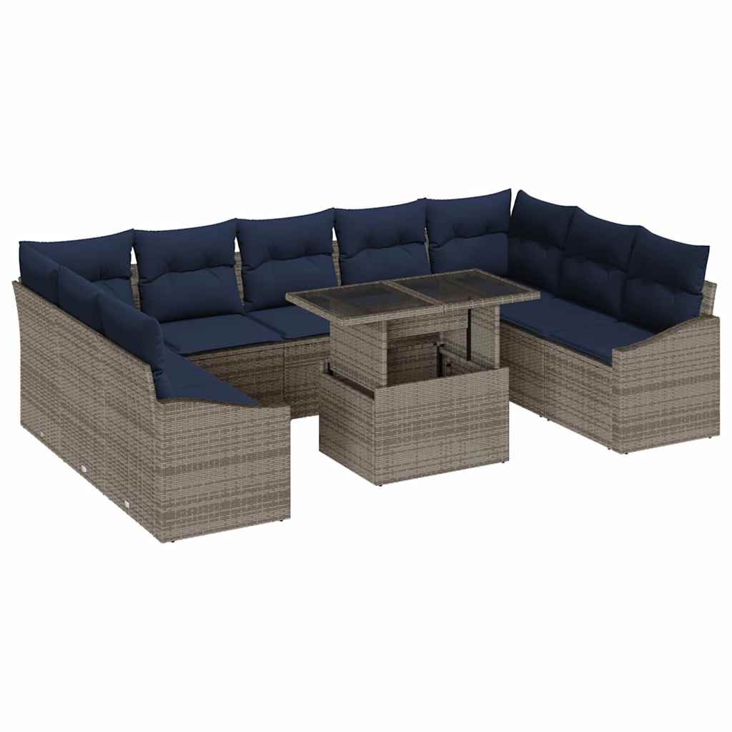 vidaXL Tuin Sofa Set met kussen met opslag 10 pcs Grijs en Marineblauw