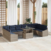 vidaXL Tuin Sofa Set met kussen met opslag 11 pcs Grijs en Marineblauw